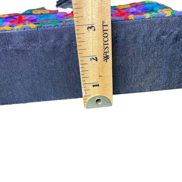 Vintage Large Black Boho Shoulder Bag w/ Embroidered Peacocks, Wooden Beads - Picture 9 of 9